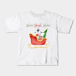Never Sleigh (say) Never Holiday Winter Ghost Kids T-Shirt